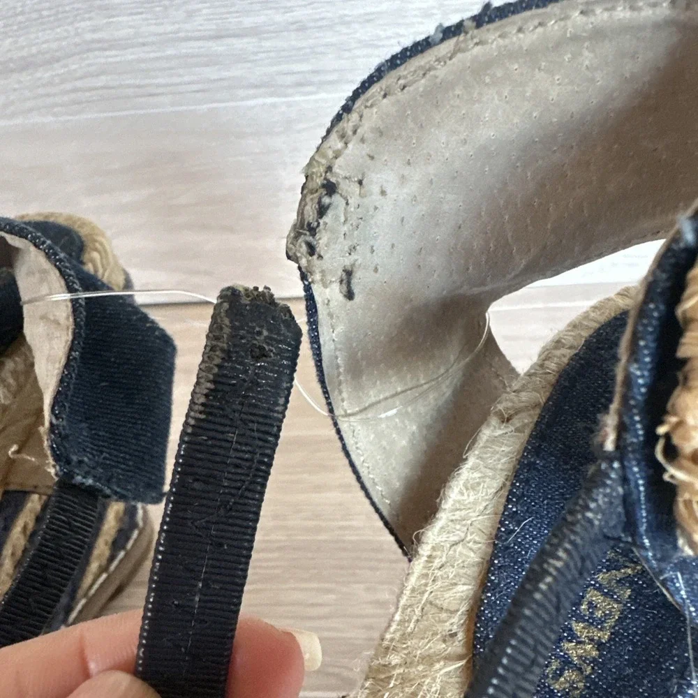 Newport News Espadrille Wedge Heels Crochet Flower Flirty Striped /New With Flaw